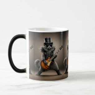 Taza Mágica Gato Rockstar Tocando Guitarra Eléctrica en Cuero