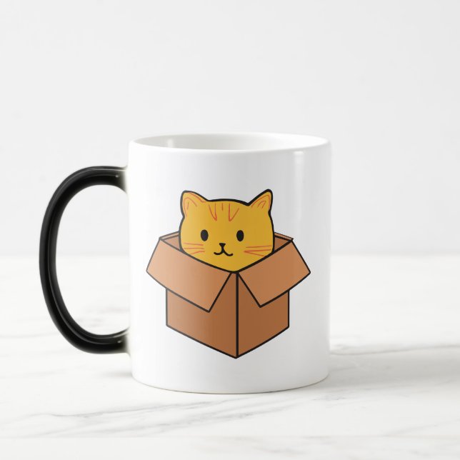 Taza Mágica Gato sentado dentro de caja de cartón (Izquierda)