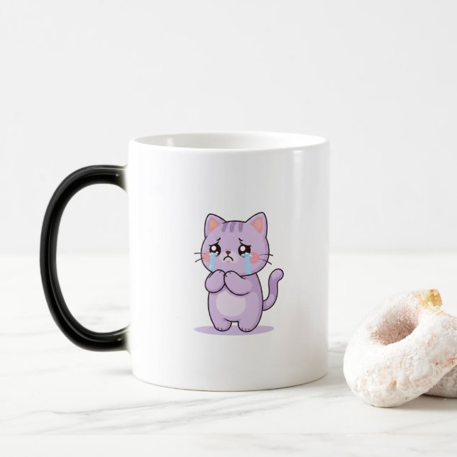 Taza Mágica Gato Triste Personaje de Dibujos Animados Lindo (Con donut)
