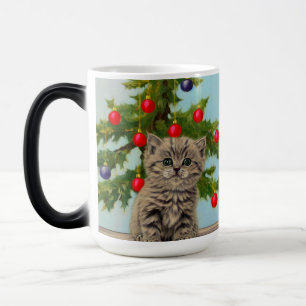Taza Mágica Gato vintage y árbol de Navidad