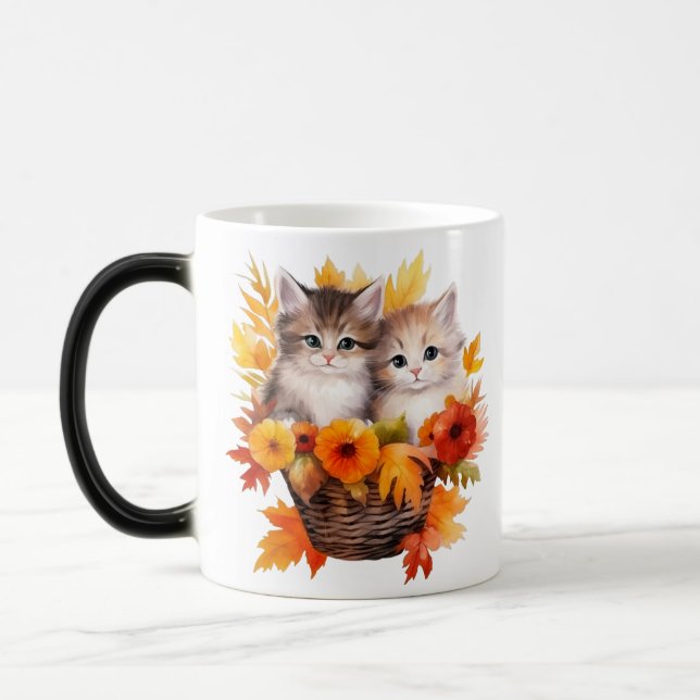 Taza Mágica Gatos de gatitos personalizados en cesta (Izquierda)