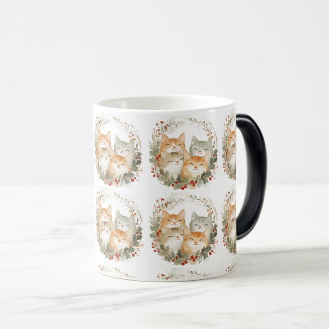 Taza Mágica Gatos festivos en Navidades escriben arte (Anverso derecho)