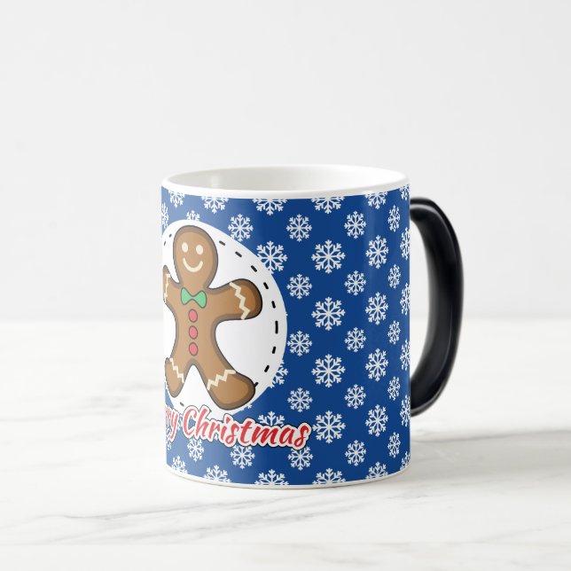 Taza Mágica Gingerbread - Blue Snowflakes Pattern - Merry Xmas (Anverso derecho)