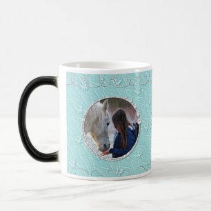 Taza Mágica Girly Blue Faux Sparkly Dos Fotos Acento Del Coraz