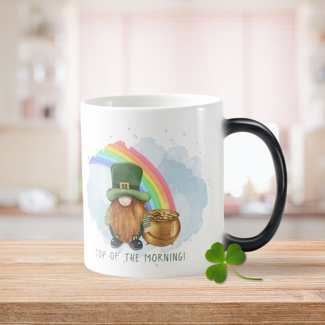 Taza Mágica Gnome Pot irlandés del Personalizado de oro Día de (Irish Gnome Pot of Gold Custom St. Patrick's Day Magic Mug)