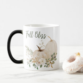 Taza Mágica Gold Cream Watercolor Pumpkin and Roses Fall Bliss