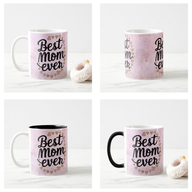 Taza Mágica Golden Hearts Guión de moda a la mejor mamá del mu (Golden Hearts Trendy Script Best Mom Ever Modern Mug)