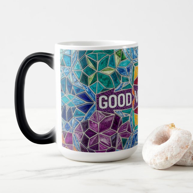 Taza Mágica Good Vibes Only modern mosaic pattern ceramic mug (Con donut)