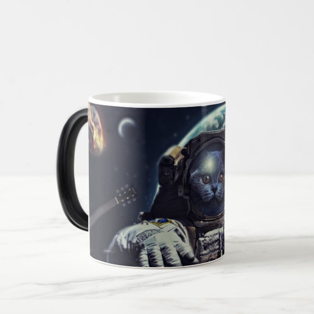 Taza Mágica Gracioso gato astronauta de Shorthair en el espaci (Anverso izquierdo)