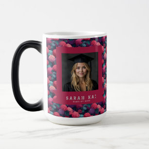 Taza Mágica Graduado con patrón de hortensia de moda