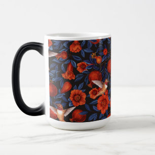 Taza Mágica Granadas y colibríes/hojas azules en negro