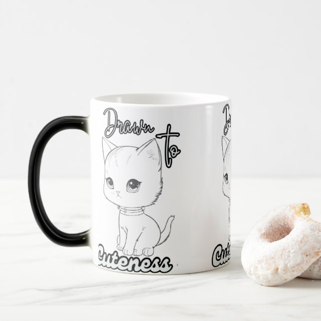 Taza Mágica Gray Personalizado Kitten con ojos grandes (Con donut)
