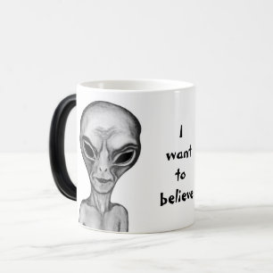 Taza Mágica Grey Alien , quiero creer