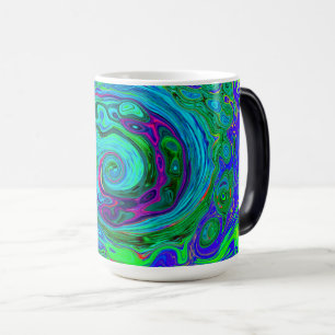 Taza Mágica Groovy Resumen Swirl Retro Verde y Azul