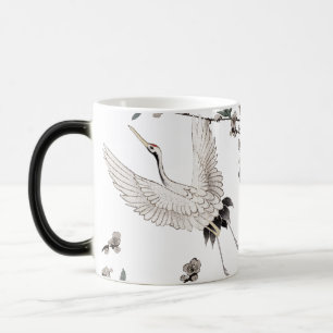 Taza Mágica Grulla japonesa tradicional con flor de ciruelo