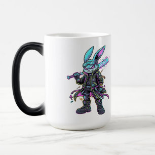 Taza Mágica Guerrero Conejo Cyberpunk Neon – Conejo Futurista
