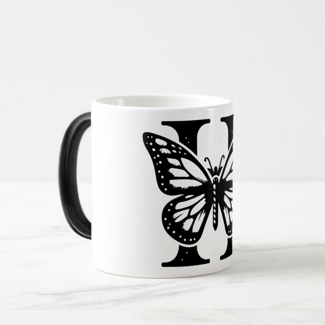 Taza Mágica H Alphabet black butterfly (Anverso izquierdo)