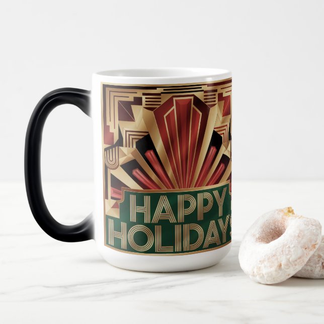 Taza Mágica Happy Holidays Art Deco Gold Morphing Mug (Con donut)