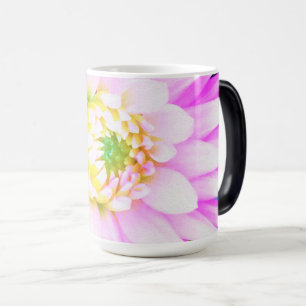 Taza Mágica Hermoso Dahlia Cactus Macro Rosa, Blanco y Amarill