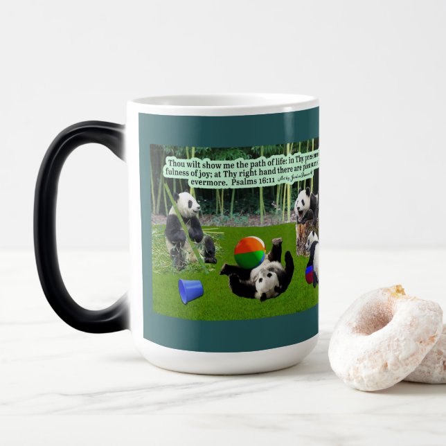 Taza Mágica Hermosos Salmos de las Escrituras Pandas 16:11 (Con donut)