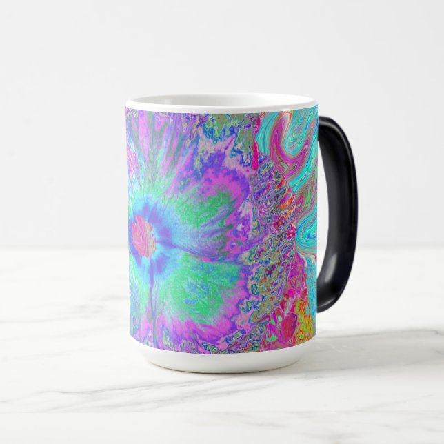 Taza Mágica Hibiscus psicodélico retro arcoiris azul (Anverso derecho)
