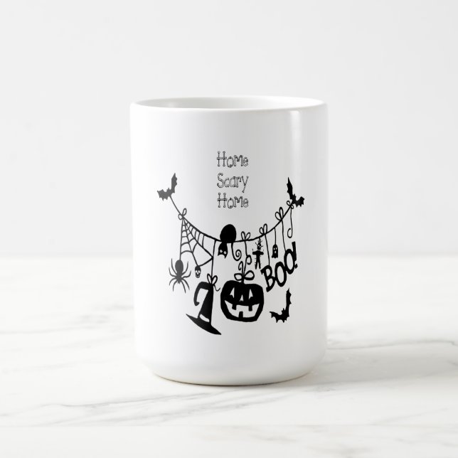Taza Mágica Hogar asustado Bats Calabaza, gato negro, vodoo (Centro)