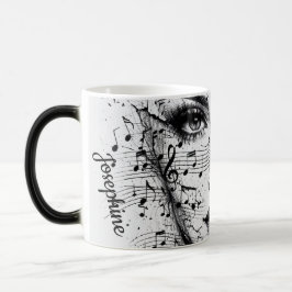 Taza Mágica Hoja de Música Personalizada Arte de Cara Negro Bl