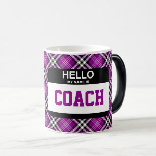 Taza Mágica Hola Mi nombre es COACH Sports Nametag Plaid Purpl