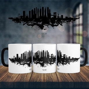 Taza Mágica Horizonte de Nueva York Acuarela Blanco y Negro