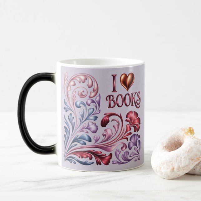 Taza Mágica I Heart Books Art Nouveau Lavender Mug (Con donut)