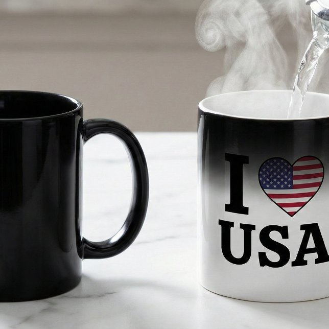 TAZA MÁGICA "I ❤️ USA" (Patriotism appearing like Magic.)