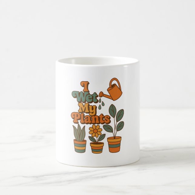 Taza Mágica I Wet My Plants – Retro 70s Stripes (Centro)