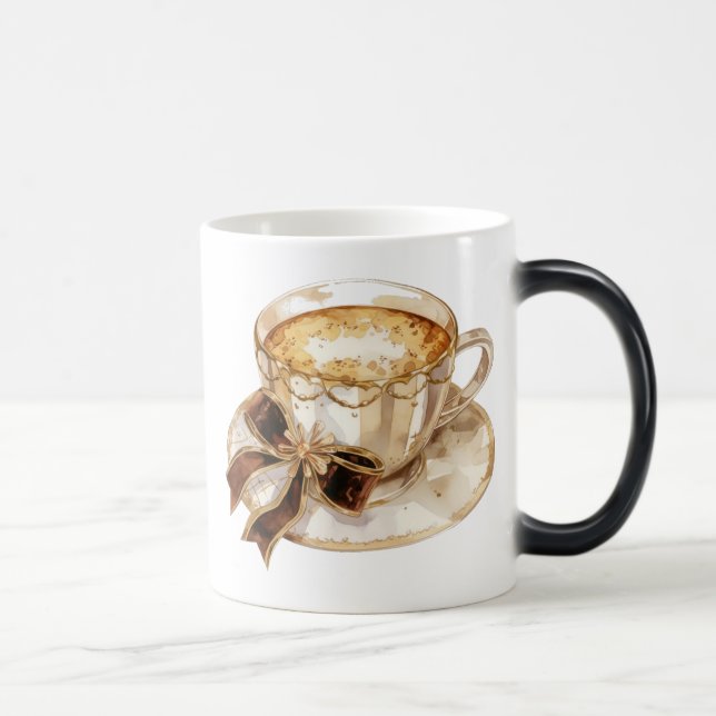 Taza Mágica Ilustracion de café caliente de coqueta marrón (Derecha)