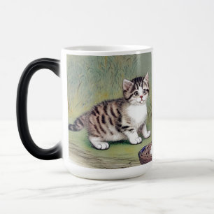 Taza Mágica Ilustracion de gatito vintage a rayas