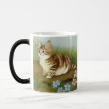 Ilustracion de gatito vintage con flores