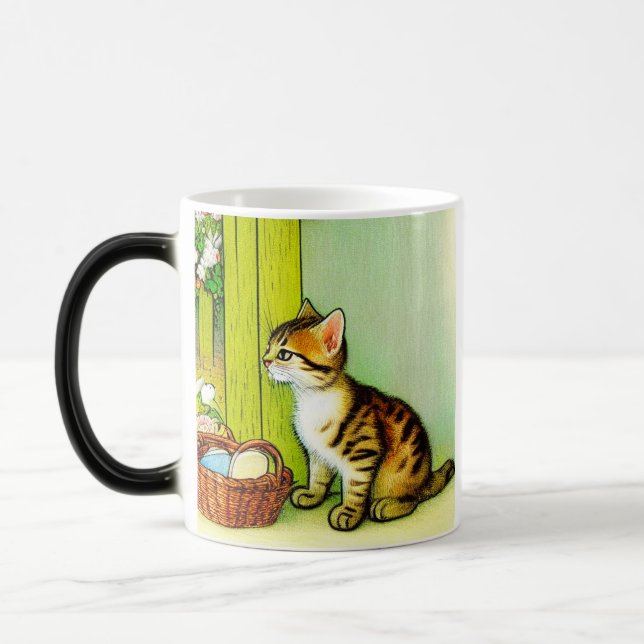 Taza Mágica Ilustracion de gato de tabby de época (Izquierda)