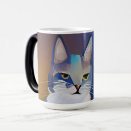 Taza Mágica Ilustracion dorado del sol del gato azul