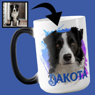 Taza Mágica Imagen de perro collie de frontera azul, moderna y