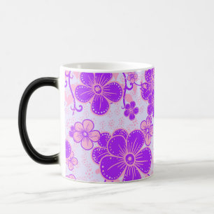 Taza Mágica Impresión floral de bonito morado y rosa en lavand