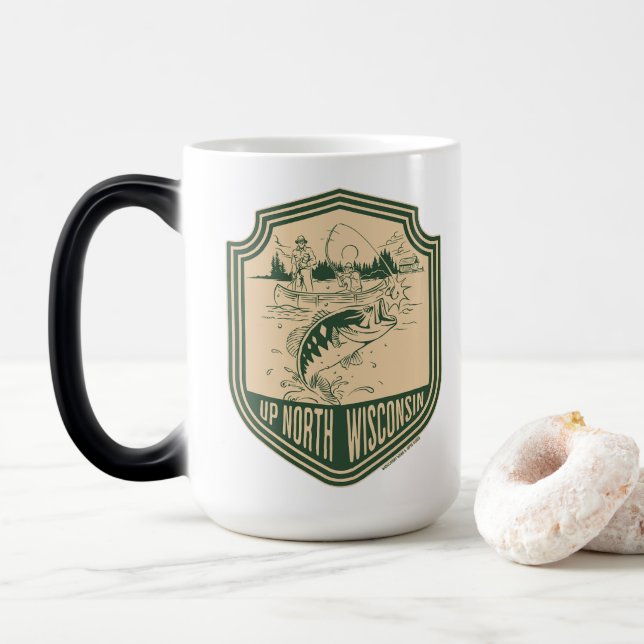Taza Mágica Insignia de pesca de Wisconsin Norte (Con donut)