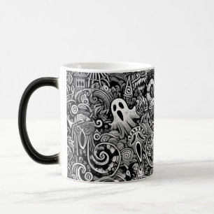 Taza Mágica Intrincado patrón de doodle de Halloween con un si