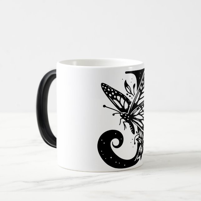 Taza Mágica J Alphabet black butterfly (Anverso izquierdo)