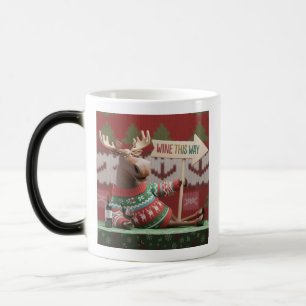 Taza Mágica Jersey feo de Navidad Reno. Vino por aquí