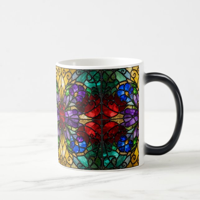 Taza Mágica Jewel Tone Floral Stained Glass Art Mug (Derecha)