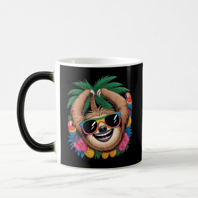 Taza Mágica Kawaii Tropical Sloth – Cute Summer Vibes Rainbow  (Izquierda)