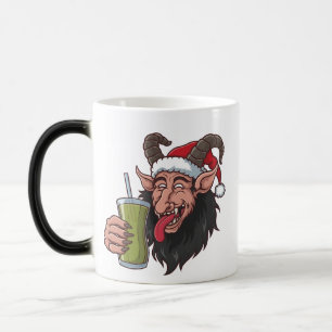 Taza Mágica Krampus Bebiendo Matcha Verde Navidad Espeluznante