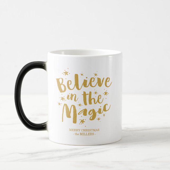 Taza Mágica La Caligrafía Rustica Del Oro Cree En Las Navidade (Izquierda)