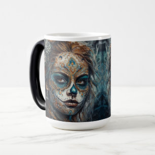 Taza Mágica La Catrina Azul Día de los Muertos Cráneo de Azúca