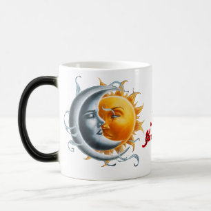 Taza Mágica La luna y el sol enamorándose de un blanco