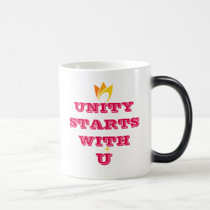 Taza Mágica LA UNIDAD COMIENZA CON U (fuego amarillo a naranja